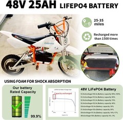 Ebike Battery 48V 25Ah Li-lon Lithium Batteries for 1000W Electric Scooter Motor