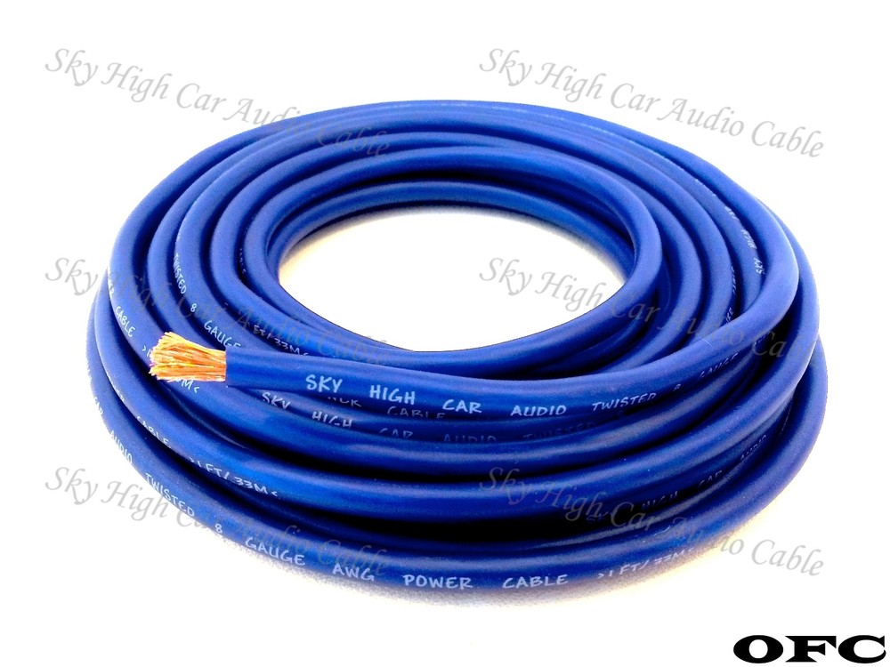 25 ft 8 Gauge OFC AWG BLUE Power Ground Wire Sky High Car Audio GA ft