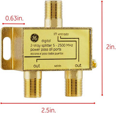 Digital 2-Way Coaxial Cable Splitter, 2.5 Ghz 5-2500 Mhz, RG6 Compatible, Works