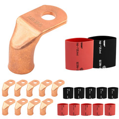 10Pcs – 4/0 AWG 3/8″ Stud – 90° Bent Battery Lugs – Ring Terminal Connectors wit
