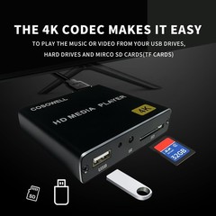 4K Media Player USB Drive SD Ultra HD HDMI AV Output H.265 H.264 MKV MP4 MP3 JPG