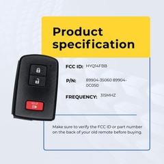 Replacement Smart Key Fob for Toyota Tacoma 2022 FCC HYQ14FBB Part Number