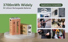 4-Pack 3700mWh 9V Rechargeable Lithium Li-ion Battery + USB Type-C Cable 9 Volts