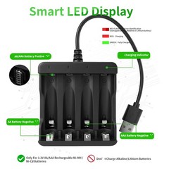 BEVIGOR 4 Bay AA AAA Battery Charger, USB High Speed Independent Slot Black