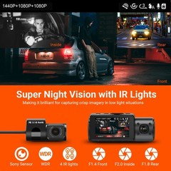 Vantrue N4 3 Channel 4K Dash Cam, 24 Hours Parking Mode, Support 512GB Max, USA