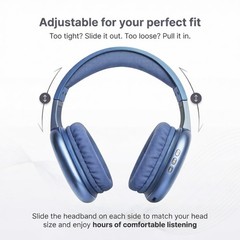 Ultra Wireless OverEar Bluetooth Headphones Mic 10 Hours Playtime Blue