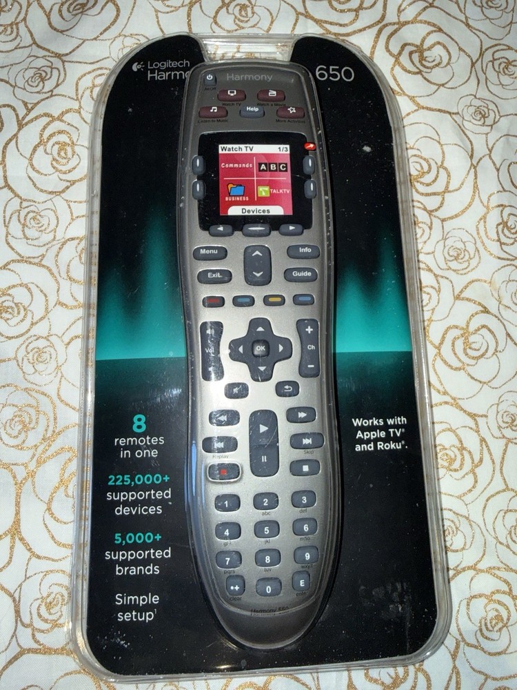 Logitech Harmony 650 Universal Remote Control New Sealed 8-in-1 LCD Apple TV Rok