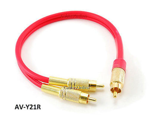 CablesOnline 1ft Single RCA Male to 2-RCA Male Gold-Plated Splitter Cable, Red