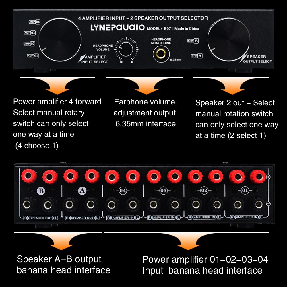 Amplifier Speaker Selector Switch 4 Input 2 Output Or 2 In 4 Out (300W)