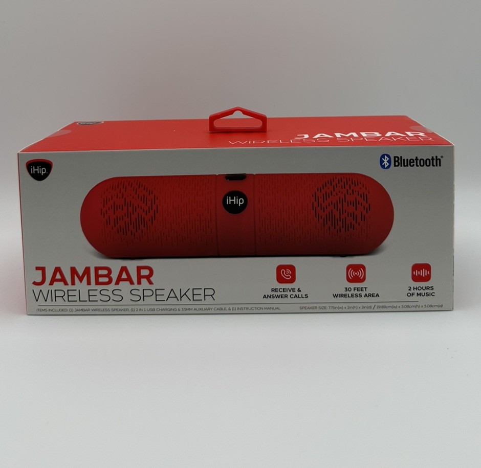 Jambar Wireless Speaker Bluetooth, Black 30ft Wireless Area 2 Hours Small Red