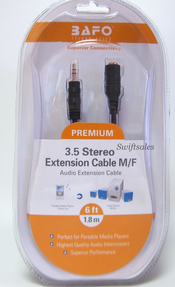 BAFO Premium 24K Gold Plated 3.5mm Stereo Audio M/F Extension Cable 6′ 6FT