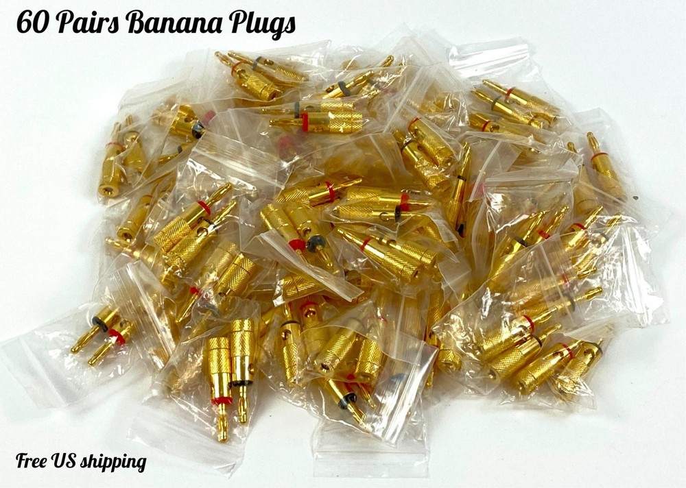 60 Pairs Gold Plated Banana Plugs Audio Jack Speaker Wire Cable Screw Connector