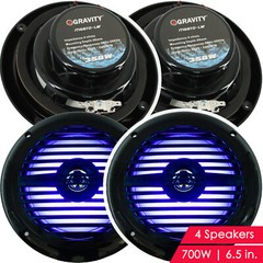 4x Gravity 700 Watts 6-1/2″ 2-Way Marine Boat Audio Speakers 6.5″ BLACK LED