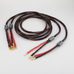 2X 1.5M 12AWG Pure Copper HIFI Audio Bi-wire Speaker Cable 2 To 4 Banana Plug