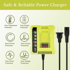 Fast Charger Compatible with Ryobi Leaf Blower 40V Battery OP4060 OP4075 OP4080