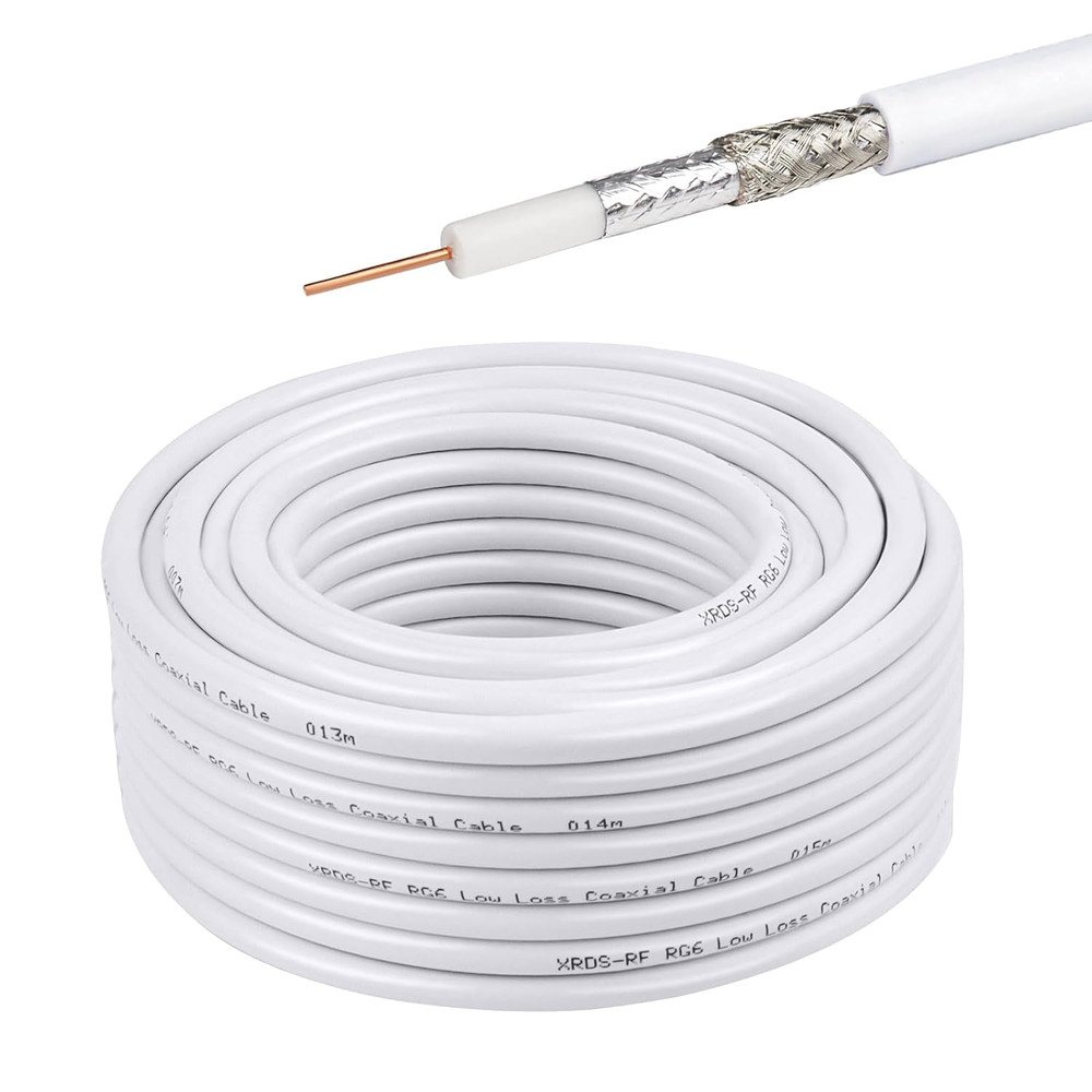 RG6 Dual Shield Cable 50FT, 18 AWG 75 Ohm Bare Copper Conductor RG6 Coaxial Cabl