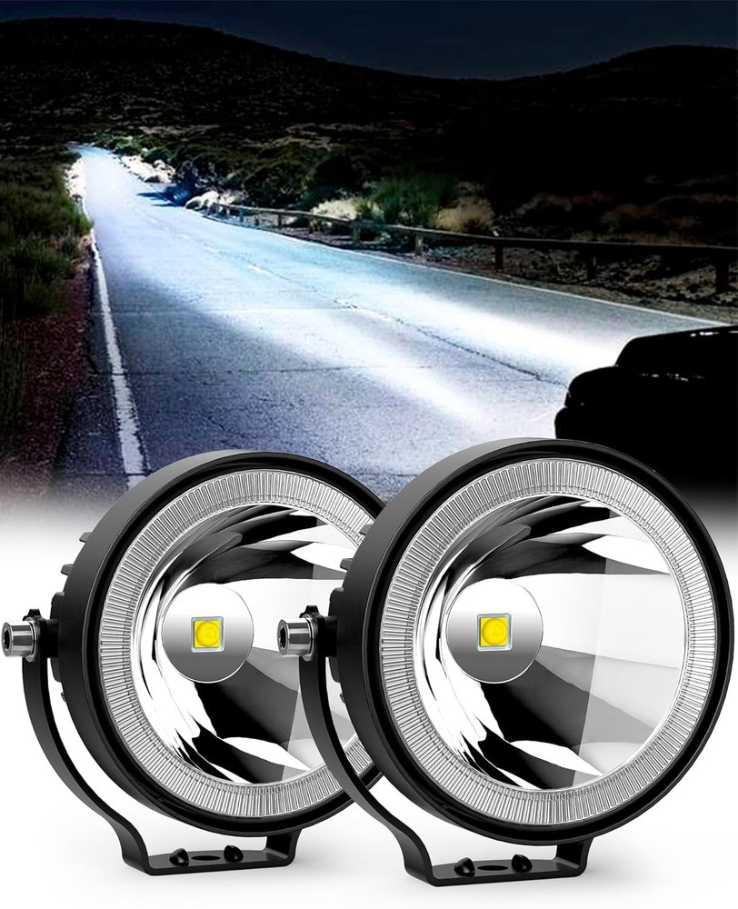 4 Inch Round LED Pod Lights, 60W 6000LM LED Spot Off Road/Driving/Fog Lights for
