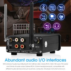 Bluetooth 5.0 Audio Receiver Wireless Adapter with USB SD Music Player FM Radio