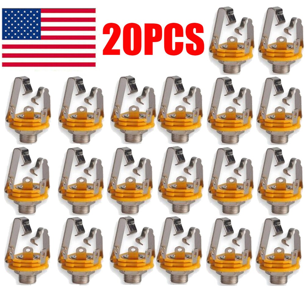 20PCS 1/4 Inch 6.35mm Stereo Socket Jack Female Connector Panel Mount Solder ##