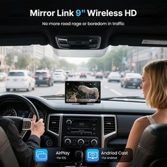 9 In Carplay Screen Wireless 4K Front Dash Cam 1080P Rear Backup Camera GPS Call