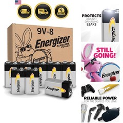 9V Battery 8 Pack Long Lasting Alkaline Power Battery for Household Use