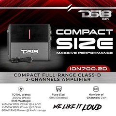 DS18 ION Compact Full range 2 Channel Amplifier 2 x 350W RMS @ 2-Ohm