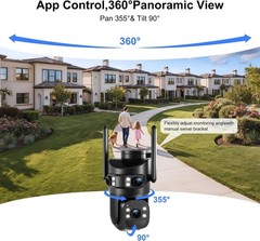 8MP 6K Triple Lens Solar Security Camera Outdoor, 5GHz/2.4GHz WiFi Wireless PTZ