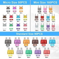300Pcs Car Fuse Assortment Kit, 160 Mini Blade Fuses Automotive + 90 Standard