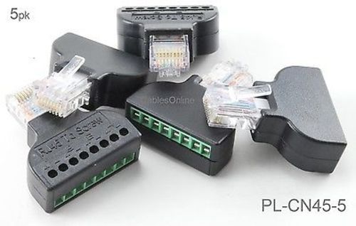 5pk RJ45 Male Plug to AV 8-Pin Screw Terminal Block Adapter Converter, PL-CN45-5