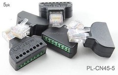 5pk RJ45 Male Plug to AV 8-Pin Screw Terminal Block Adapter Converter, PL-CN45-5