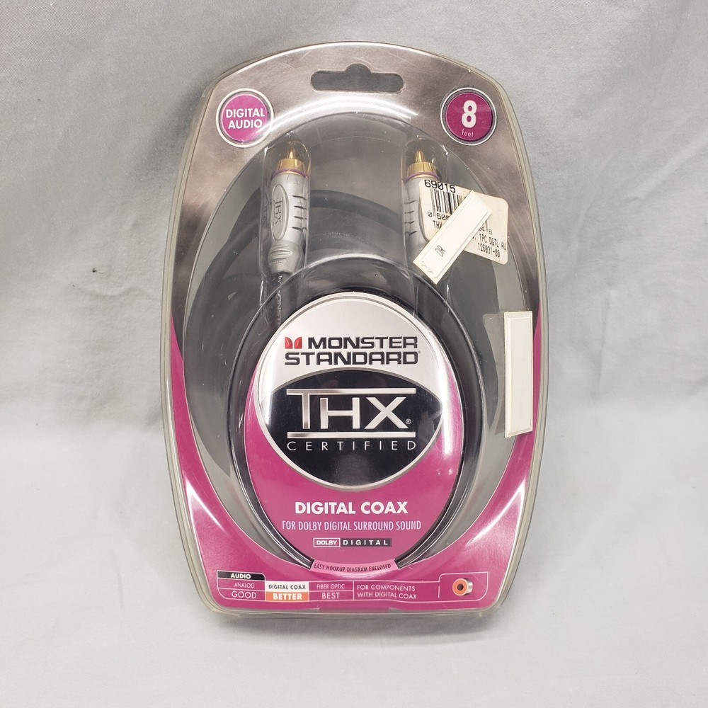 Monster Standard Digital Coax Cable THX Certified 8 Ft Dolby New