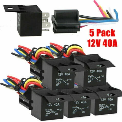 5X 12V 30/40 Amp 5-Pin SPST Automotive Relay with Wires & Harness Socket Set US