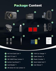 Lamtto 4K WiFi Dash Cam UHD 2160P+1080P Front and Rear Dual Lens Car DVR Camera