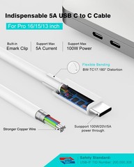 MacBook Charger 10ft USB C 96W LED Cable M1 M2 M3 M4 MZ90PD-2 Pro Air inch