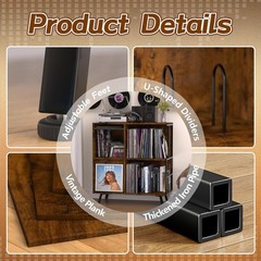 Record Player Stand Vinyl Storage Cabinet For Albums Speakers Rustic Wood