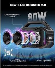 ANCOON 80W Bluetooth Boombox IPX6 Waterproof LED Light Show 20H Black AUX. LOUD