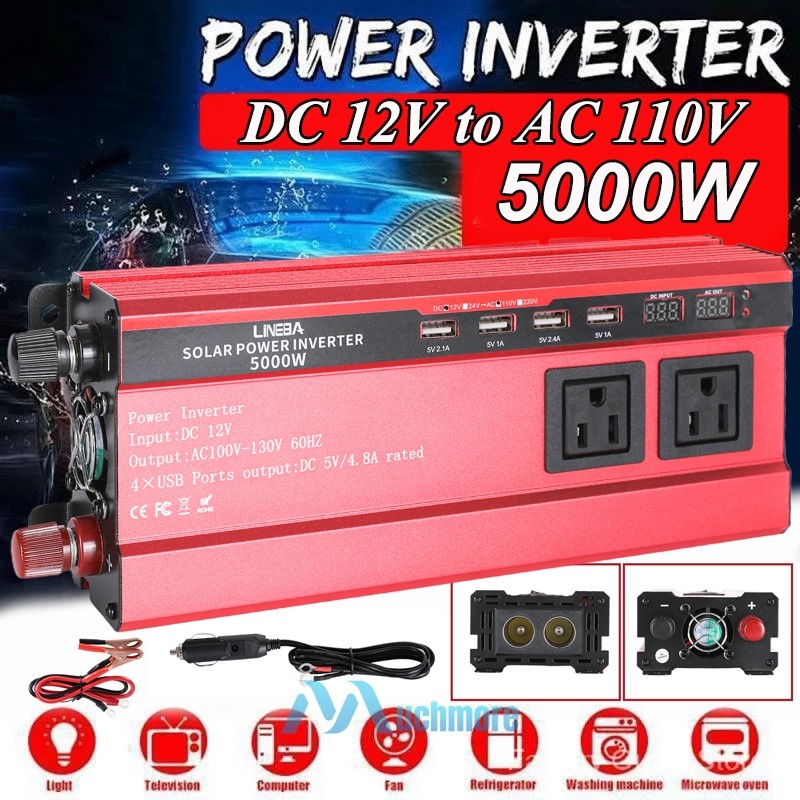 5000W Inversor de corriente DC 12V 24V a AC 110V 120V Convertidor con 3 AC 4 USB