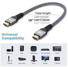2.1 48Gbps 8K HDMI Cable HDMI High Speed Braided UHD HDTV 3D Dolby HDCP eARC HDR