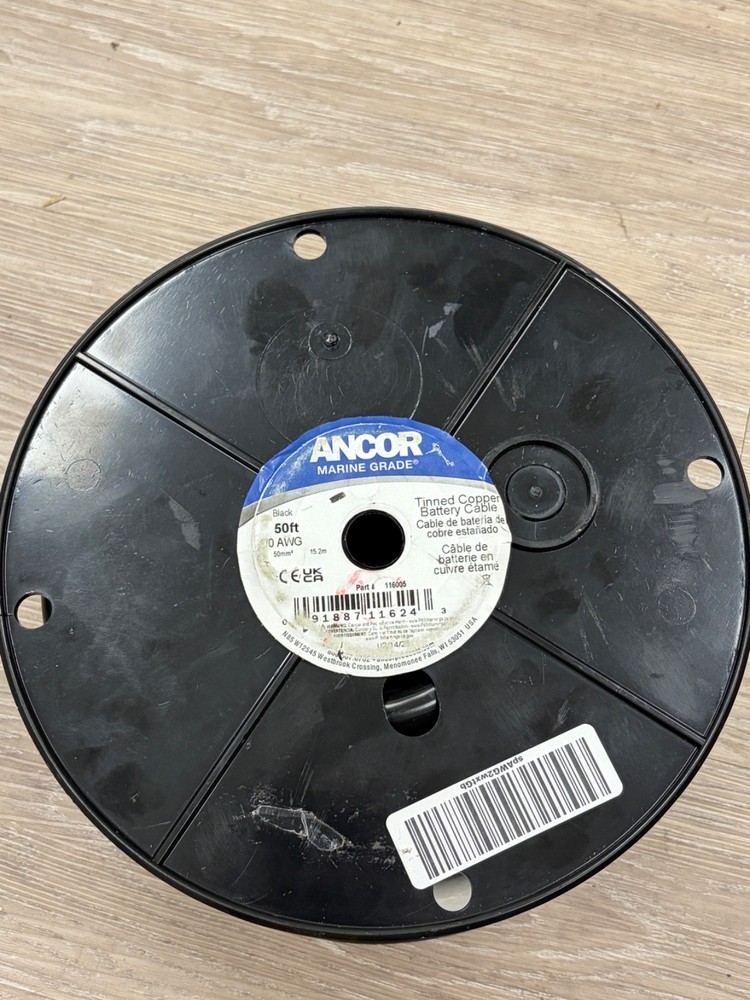 ANCOR 116005 1/0 BLACK – Battery Cable Marine Tinned Copper 50-Ft 50′ WIRE New