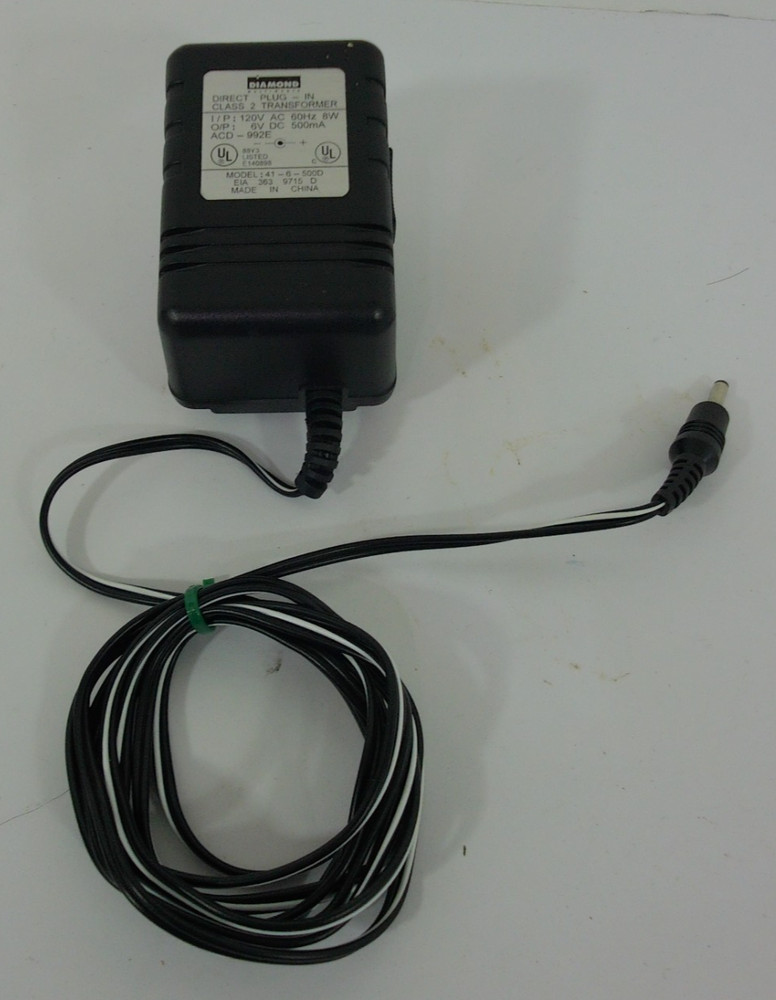 Diamond Direct Plug-In Class 2 Transformer 120V AC 60Hz 6 Volts DC 500 mA
