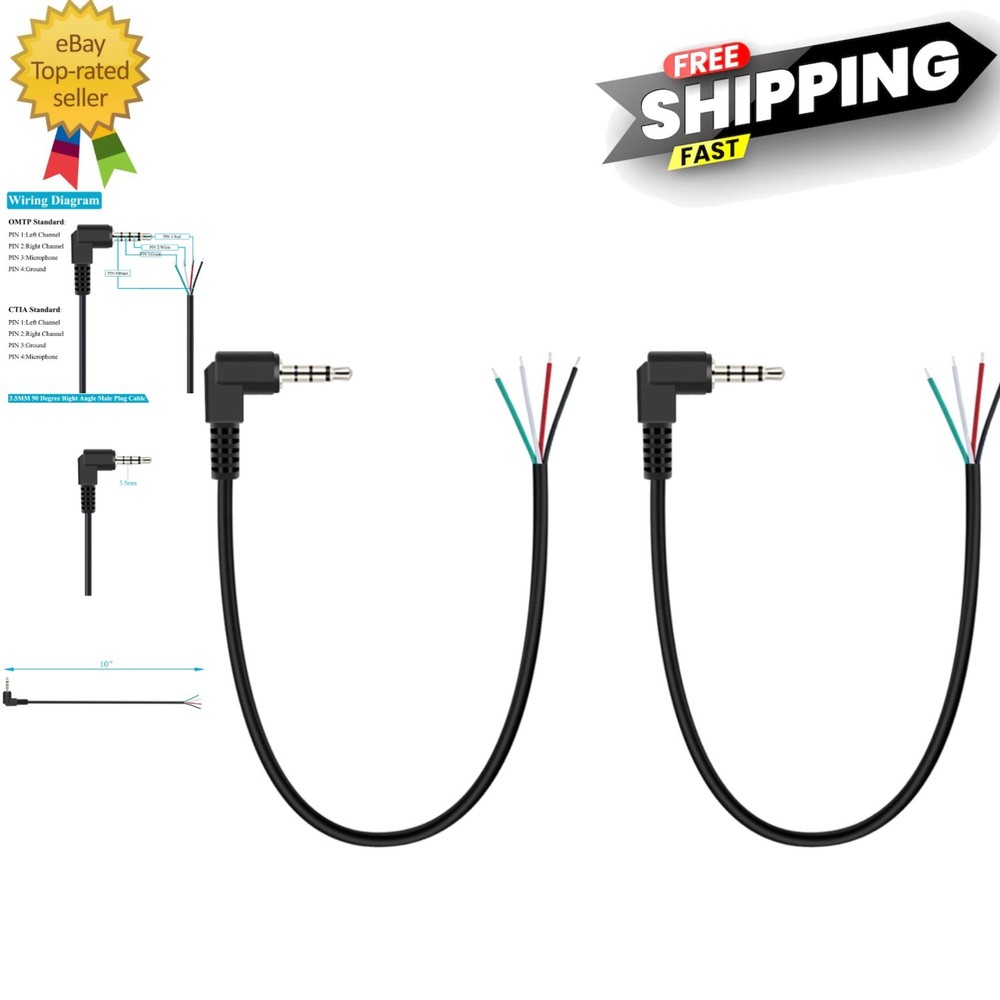 Compact 3.5mm Audio Repair Cable: Right Angle Male to Bare Wire – 10 inches