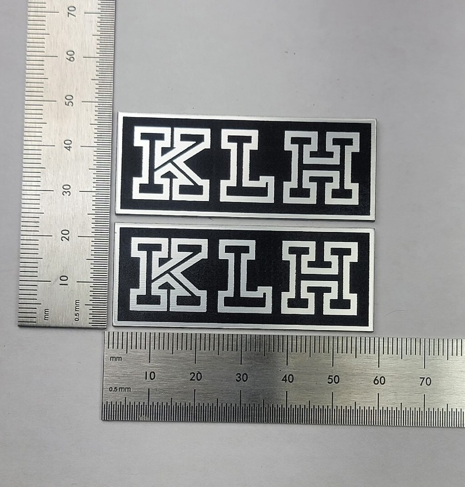 KLH Speaker Grill Badge Logo Emblem Name Plate Pair Custom Made