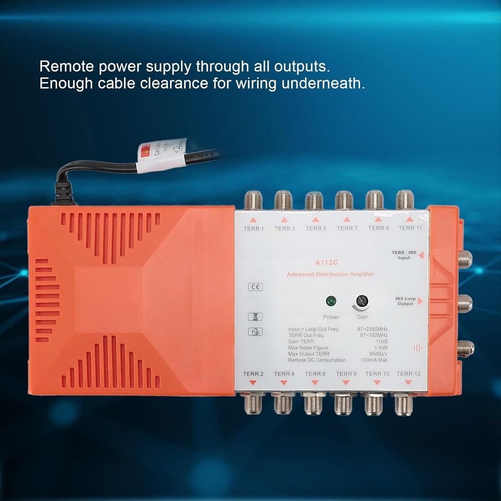 Tv Antenna Amplifier, Adjustable Gain, A112C 4G LTE Low Noise 1 Input 12 Outputs