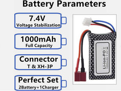 2X 7.4V 1000mAh Li-po Rechargeable Battery 25C 803048 T-Plug Fit RC Cars Trucks