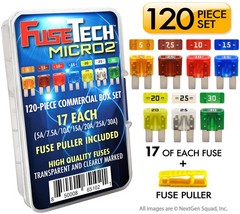 Micro2 Blade Fuses 120 Piece Assortment 5 7.5 10 15 20 25 30 Amp + Puller