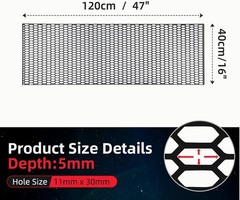 47″x16″ ABS Plastic Universal Car Grill Mesh, 11x30mm Honeycomb Black ABS