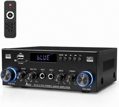 Bluetooth 5.0 Stereo Amplifier, 2.1 Channel 400W Home Audio Stereo Receiver for
