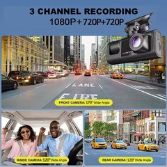 Dash Cam HD WIFI Car Dual Lens Front/Rear/Inside Video Recorder Camera G-sensor