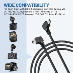 USB 2.0 to Mini-USB Dashcam Charging Cable 13FT Right Angle for Pruveeo D30 D40