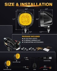 AUXBEAM 4″ 90W Amber LED Work Light Bar 4WD Offroad Flood Pods Fog Driving Lamps